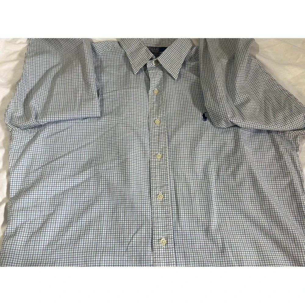 Polo Ralph Lauren Alcott Shirt Mens 16.5 Blue White Grid Check‎ Button Down
